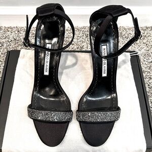 MANOLO BLAHNIK Chaos black satin and crystal sandals